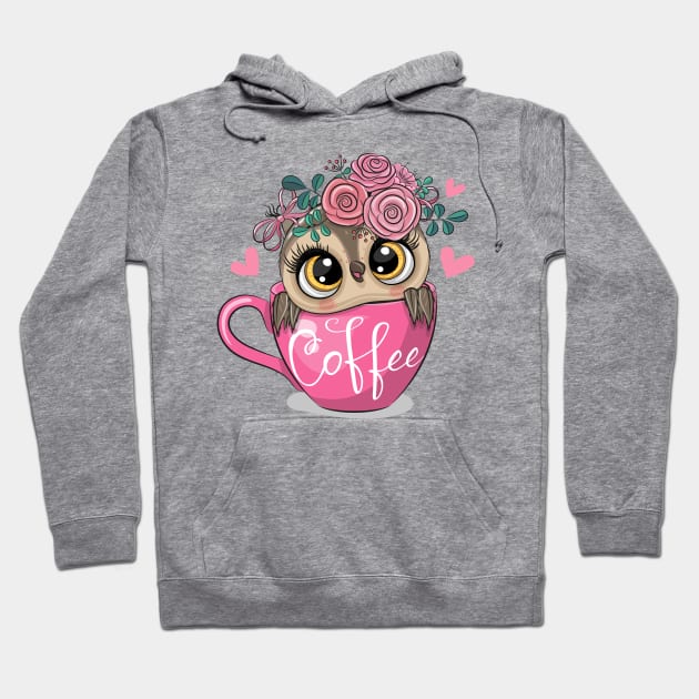 A cute owl with flowers on its head sits in a cup Hoodie by Reginast777